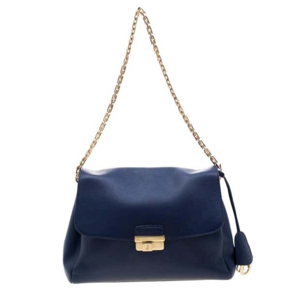 Dior lady dior Blue Leather Large Diorling Shoulder Bag EUC like new